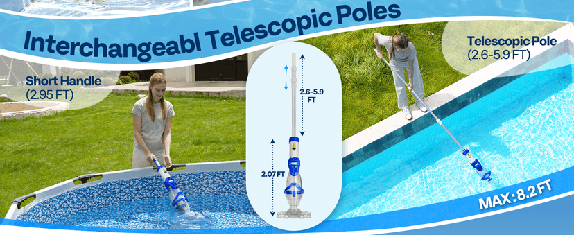 VIVOHOME 1140GPH Handheld Pool Vacuum Cordless Cleaner Powerful 40W Motor Suction Long-Run 75min Battery, 2.6L Visible Filter, Adjustable 8.2FT Pole for Above Ground & In-Ground Pools