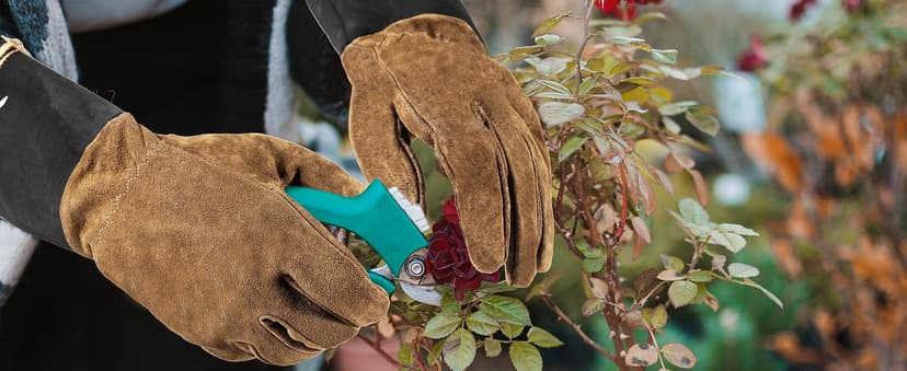 HANDLANDY Long Gardening Gloves for Men & Women, Pigskin Leather Rose Pruning Gloves, Breathable Thorn Proof Gauntlet Glove (Brown-Pigskin, M)