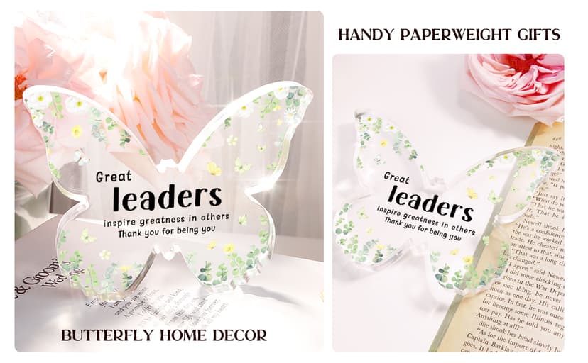 Boss Christmas Gifts, Boss Lady Gifts for Women, 5x3.8x0.5 Inch Butterfly Acrylic Plaque Decor, Birthday Retirement Leaving Going Away Boss Day Christmas Gift for Female Boss Leaders Manager