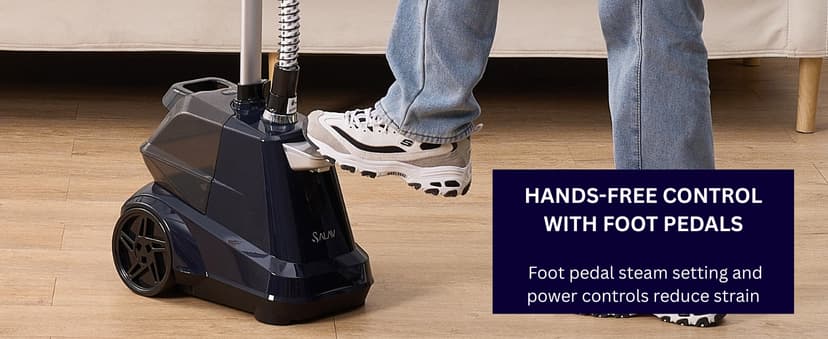 SALAV Heavy Duty Commercial Full-Size Garment Steamer with Foot Pedals and Extra Large 3L (101.5 oz) Water Tank, 1800 watts of Poweful Steam (Navy)