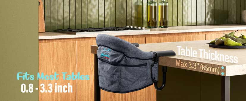 Hook-On Chairs - Portable & Foldable for Babies 6-36 Months, Family & Travel Use with Carry Bag (Grey)