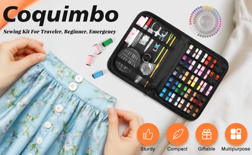 Coquimbo Sewing Kit Christmas Gifts for Grandma, Mom, Traveler, Adults, Beginner, Emergency, DIY Sewing Supplies Organizer Filled with Scissors, Thread, Sewing Needles, Tape Measure etc (Black, L)