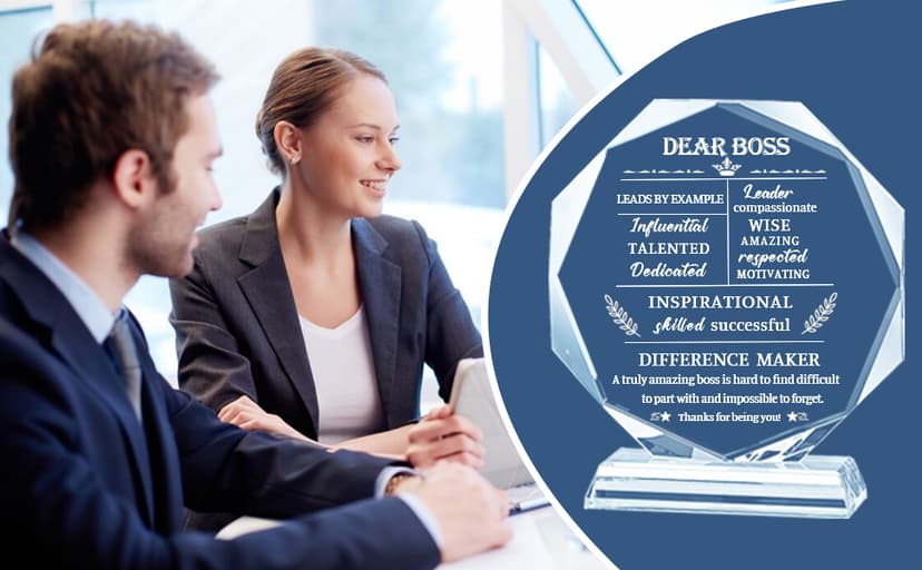 Movdyka Boss Gifts for Men Women Best Going Away Retirement Appreciation Gifts for Boss Lady Crystal Office Decor Plaque Gifts Boss Day Birthday to My Boss, Clear