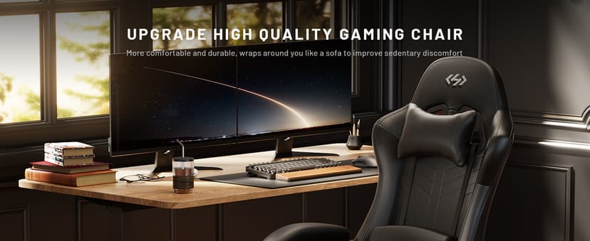 HLDIRECT Gaming Chair, Ergonomic Video Game Seat with 360° Swivel & Lumbar Massage, Computer Chair PU Leather Cushion for Adults Home/Office Use (Black & White)