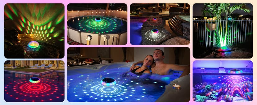 Floating Pool Lights Solar Powered, 7.6 Inch RGB Upper& Lower Color Changing Solar Pool Lights that Float with Dynamic Lighting Effects, IP68 Waterproof Swimming Pools Light for Party Decor(2)