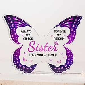 Sister Birthday Gifts, Birthday Gift for Sister from Sisters Brother - Butterfly Shaped Decorative Acrylic Plaque - Sisters Gift for Christmas Valentines Mothers Day Birthday