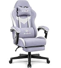 N-GEN GAMING Video Gaming Chair Office Computer Desk Use Ergonomic Reclining Backrest Adjustable Armrests Lumbar Support Footrest High Density Foam Breathable Fabric Heavy Duty Base (Purple)