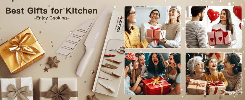 Astercook Knife Set, 13 Pieces Kitchen Knives Set with Healthy Anti-Rust Coating, Dishwasher Safe, Stainless Steel Chef Knife Sets with 6 Blade Guards, Perfect Holiday Gifts for Kitchen