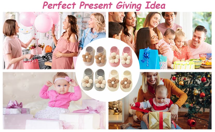 4Packs Baby Girls Socks,Flower Non-Slip Grips for Babies Toddler Princess Low Cut Ankle Socks for Girls