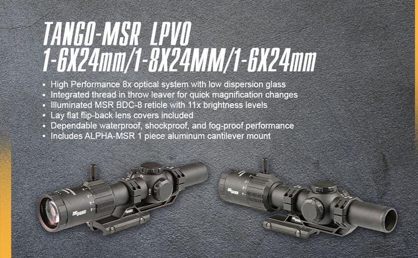 SIG SAUER Tango-MSR LPVO 1-6x24mm Waterproof Fogproof Rugged Tactical Hunting Rifle Scope | Second Focal Plane/SFP/F2 | Includes Alpha-MSR Aluminum Mount, Flip-Back Lens Covers