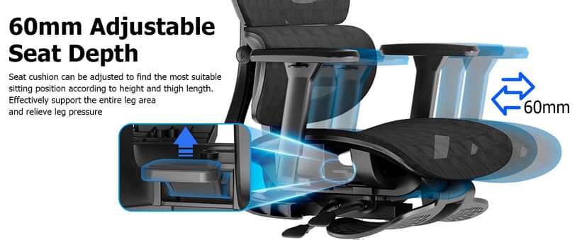 PatioMage Ergonomic Office Chair with Footrest, Big and Tall Desk Chair with Adjustable Lumbar Support, Seat Depth & 3D Armrests, High Back Mesh Computer Chair for Home Office, Black