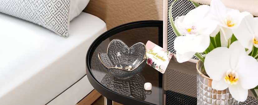 Purple Flower Jewelry Dish Glass Ring Dish Jewelry Tray Cute Vanity Organiser Room Decor Aesthetic Nightstand Bathroom Decor Trinket Dish Ring Holder Valentine's Friendship Birthday Gifts for Women