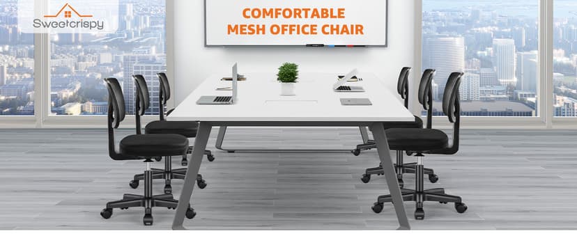 Sweetcrispy Small Office Desk Chair, Ergonomic Low-Back Mesh Rolling Work Swivel Chairs with Wheels, Armless Comfortable Seat Lumbar Support for Home, Bedroom, Study, Student, Adults,Classic Black