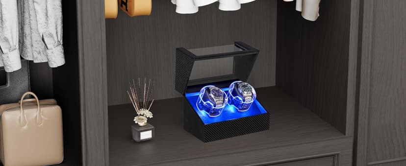 ANWBROAD ANWBROAD Watch Winder for Automatic Watches, Double Automatic Watch Winder Box with Quiet Japanese Motor, 4 Modes Dual Watch Winder wIth LED Light, Type-C Adapter, UJWW016C