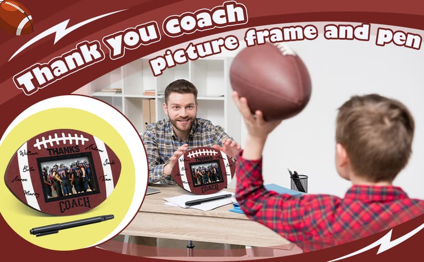 Ball Signable Picture Frame with Pen Thanks Coach Gift from Team, Senior Night Gift, Coaches Appreciation Basketball Home Plate Plaque (Orange,Basketball,Round)