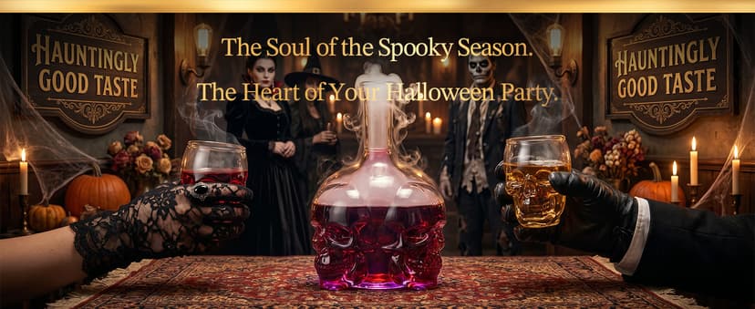 Spooky Skeleton Glass Decanter, Dark Academia Home Bar Decor & Man Cave, Cool Halloween Gifts for Men & Whisky Lovers Gothic Skull Whiskey Decanter Set, 34 oz, with 2 Rocks Glasses B0HC61CTR3