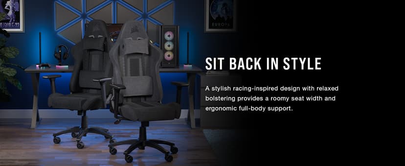 Corsair TC100 Relaxed Gaming Chair - Leatherette - Racing-Inspired Design - Lumbar Pillow - Detachable Memory Foam Neck Pillow - Adjustable Seat Height - Adjustable Armrests - Black