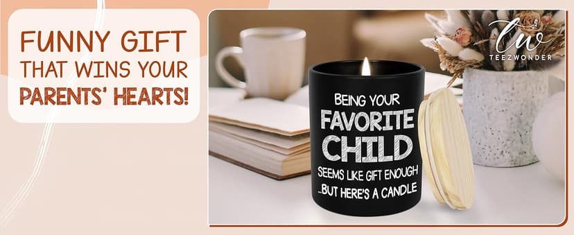 TEEZWONDER Birthday Gifts for Mom - Favorite Child Scented Candle Vanilla Lavender 10 oz - Christmas Funny Gifts for Mom Dad from Daughter Son, Grandma Grandpa Gift Ideas, Candle for Parents