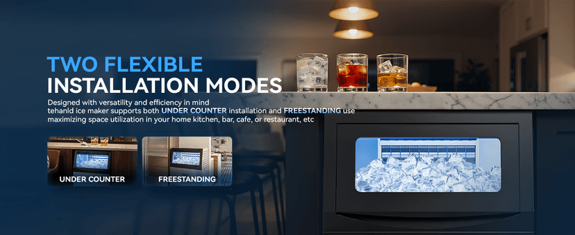 Tehanld Commercial Ice Maker Machine, 110LBS/24H with 33LBS Large Storage Capacity, 50 Ice Cubes/15 Mins, Ice Machine with Self-Cleaning & Water Filter, Under Counter & Freestanding for Home, Bar