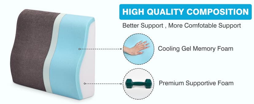 Back Support Pillow for Recliner Dual Layer Lumbar Support Pillow with Gel Memory Foam Ergonomic Orthopedic Lumbar Cushions for Elderly Lower Back Pain Relief Washable Cover Dark Grey