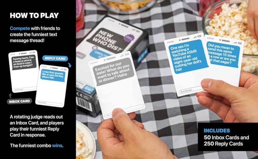 New Phone, Who Dis? by Relatable – Offline Text Message Party Game - Spicer Edition Party Game, Funny Social Icebreaker for Groups, and Summer Fun for Game Night, Includes 50 Inbox & 250 Reply Cards
