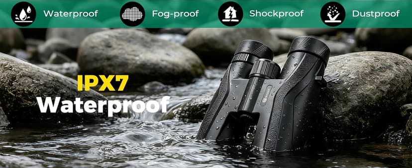 10x42 UHD Binoculars for Adults High Powered Waterproof Large View with Clear Vision & Compact Binocular Essentials for Hunting Camping Cruise Travel Bird Watching Sports