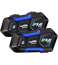 Fodsports FX4 Pro Motorcycle Bluetooth Headset, 4 Riders Group Motorcycle Intercom, 1200m Helmet Communication System with Hi-Fi Music/FM/Auto Call/Voice Control, Universal Pairing(Blue FX4 Dual)