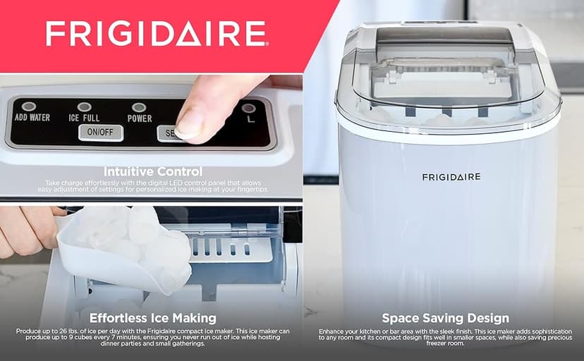 Frigidaire EFIC189-Silver Compact Ice Maker, 26 lb per Day, Silver