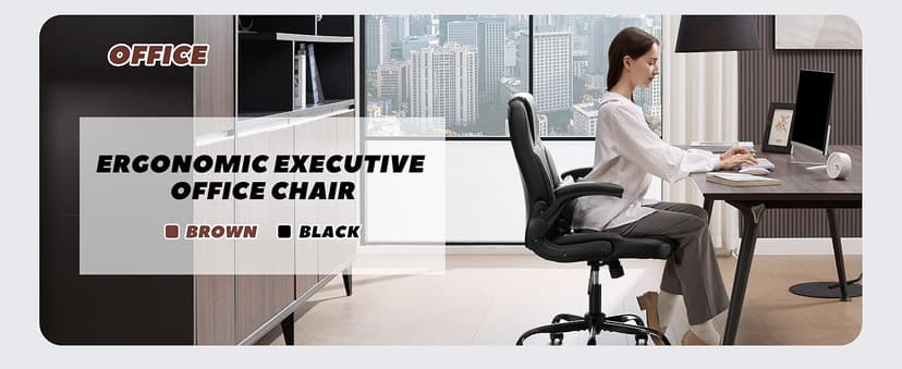 Executive Office Chair PU,Leather Office Chair with Wheels,360° Swivel Rolling Chair with Padded Arms,Ergonomic Computer Chair with Lumbar Support for Short People Use(Black)