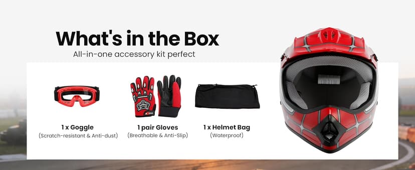 XFMT Kids Dirt Bike Helmet Youth Motorcycle Helmet DOT-Certified Full Face Helmets for Motocross ATV Off-Road Street Bike with Goggles & Gloves, Matte Black Small