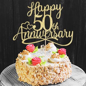 Sleyberoy golden Glitter Happy 50th Anniversary Cake Toppers -Wedding Anniversary Party Decorations, 50th Wedding Anniversary, Company Anniversary Party, Birthday Party Decorations