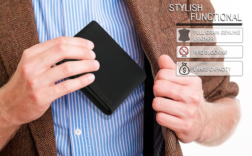 HIMI Wallet for Men-Genuine Leather RFID Blocking Bifold Stylish Wallet With 2 ID Window
