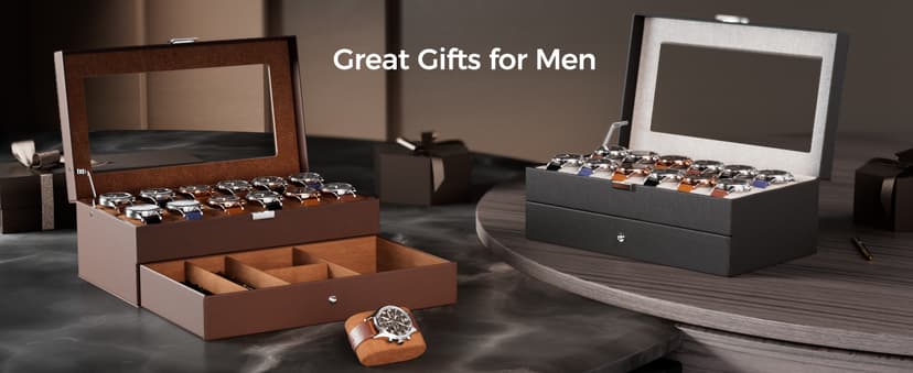 ProCase ProCase Watch Box, 12 Slot Mens Watch Case With Drawer, 2-Layer Watch Display Case With Glass Lid, Mens Jewelry Box Storage Holder Organizer, Birthday Valentine Gifts for Men -12Slot, Espresso