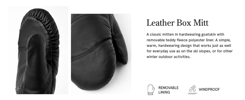 Hestra Unisex Leather Box Mitt, Leather Winter Ski Mittens for Alpine Skiing & Cold Winter Weather for Men & Women