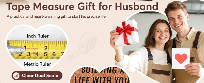 Husband Gifts for Birthday Anniversary Christmas Husband Gifts from Wife, Romantic Wedding Anniversary Men Gifts, Best Husband Ever Gifts, Genuine Leather Engraved 25 FT Tape Measure Useful Tools Gift