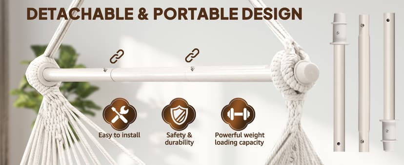 Chihee Hammock Chair Hanging Chair with Foot Rest 2 Cushions Max 500lbs Robust Metal Spreader Bar Collapsible Easy Storage Soft Cotton Swing Chair Strong Strap Iron Carabiner Side Pocket Included