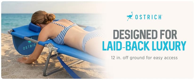 Ostrich the Original Chaise 72 x 22 Inch Lounge Portable Reclining Lounger, Outdoor Patio, Beach, Lawn, Camping, or Pool Tanning Chair, Ocean Blue