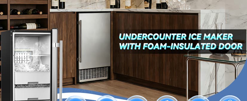 SOZT® Under Counter Ice Maker with Refrigerator Function, 120LBS/24H Commercial Ice Machine, No-Melt Ice Storage, 24H Timer & Self-Cleaning, Built-in/Freestanding for Home Bar Cafe Restaurant