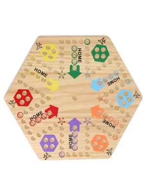 Original Marble Game Wahoo Board Game Double Sided Painted Wooden Fast Track Board Game for 6 and 4 Players 6 Colors 24 Marbles 6 Dice for Family Friends