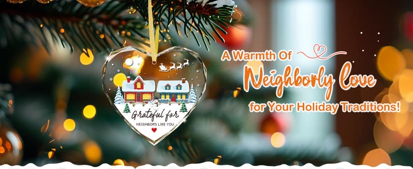 FaCraft Neighbor Gifts Christmas Ornaments 2025 - Xmas Birthday Good Gifts for Neighbors Best Friends Women Men The Neighbors Favor Grateful Heart Shaped Glass Ornament for Christmas Tree Decorations