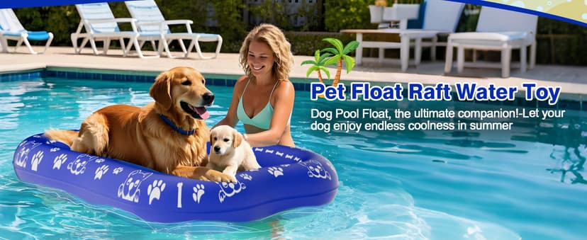 60''x42'' Pool Float for Dogs, Non-Slip Pet Floating Mat for Pool, Extra Large Inflatable Raft for Small/Medium/Large Dogs Up to 200lb, Lake & River - Heavy-Duty PVC, Scratch-Resistant Design