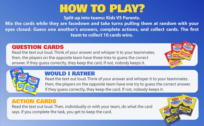 Kids VS Parents – A Hilarious Family Game with Conversation Starters & Fun Challenges – Card Game for Kids, Teens & Adults | Perfect for Game Night, Travel, or Gifts