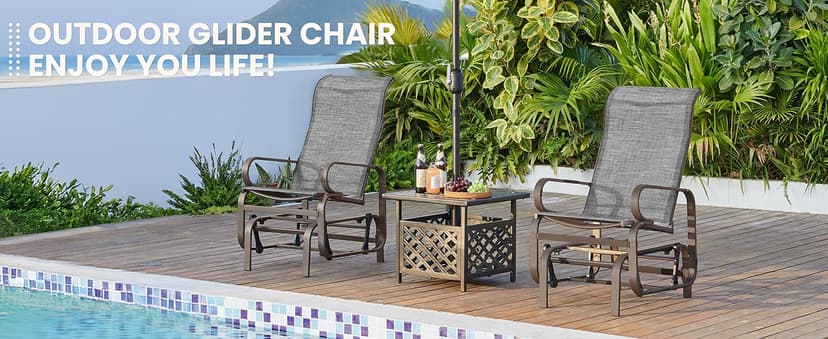 Yaheetech Outdoor Patio Glider, Rocking Lounge Chair with Sling Fabric and Steel Construction for Porch Patio Balcony Set of 2