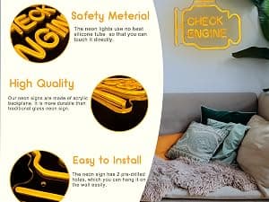 Check Engine Light Neon Sign for Man Cave Decor, LED Garage Wall Art, Funny Gifts for Dad & Car Guys, Man Cave Auto Repair Shop Mechanics Workshop Sign, USB Powered(15.7x11.8in,Yellow) B0BK972XV2