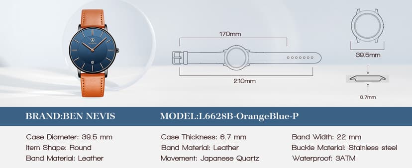 BEN NEVIS Watch, Mens Watch, Minimalist Fashion Simple Wrist Watch Analog Date with Leather Strap