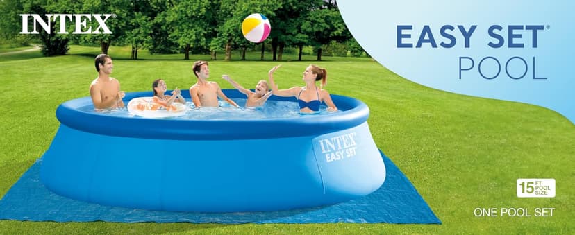 Intex 28167EH Easy Set Inflatable Swimming Pool Set: 15ft x 48in – Includes 1000 GPH Cartridge Filter Pump – Removable Ladder – Pool Cover – Ground