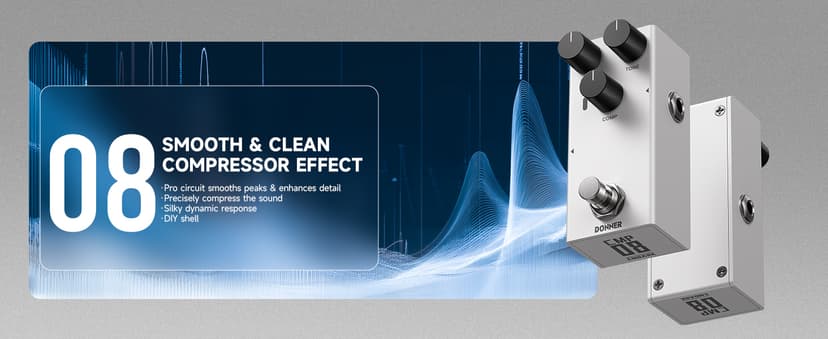 Donner Compressor Pedal for Electric Guitar, DIY Shell, Analog True Bypass Effects Pedal, Vintage Warmth & Studio-Grade Clarity(EMBARK 08)