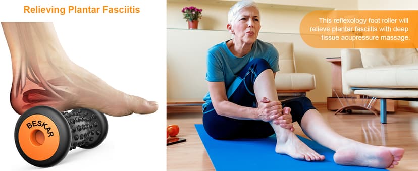 BESKAR Foot Massager Roller for Plantar Fasciitis Relief, Portable, Deep Tissue Muscle Massage, Foot Arch and Heel Pain, Reflexology Tool