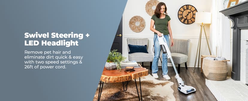 Kenmore CS2015 200 Series Corded Stick Vacuum, Detachable Hand Vac with 2-Motor Powerful Suction, Hair Eliminator Nozzle, LED Headlight & Swivel Steering for Carpets, Bare Floors and Couches