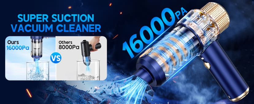 JONYJ Handheld Car Vacuum Cleaner, 16000PA Hand Held Vacuum Portable Cordless, 2 in 1 Air Duster and Vacuum Cleaner with LED Light, Multi-Nozzles, 120W High Power Mini Vacuum for Home, Pet, Office